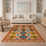 Vibrant Orange Indigo Tree Motif Persian Area Rug