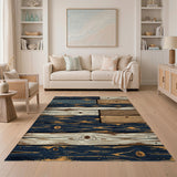 Distressed Navy Wood Plank Patchwork Rug