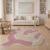 ODIKA Abstract Brushstroke Washable Area Rug - Pink & Tan Low Pile Modern Carpet