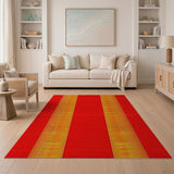 Bold Red Yellow Stripe Polka Dot Area Rug