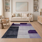 Purple Grey Curved Geometric Area Rug