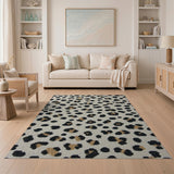 Leopard Print Area Rug in Black Gold Cream