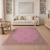 Elegant Pink Fleur-de-Lis Area Rug with Gold Border