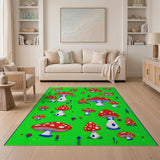 Kids Cartoon Whimsical Red Mushroom Meadow Area Rug