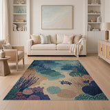 Teal Coral Reef Sea Turtle Area Rug