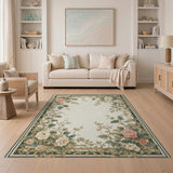 Pink Peony Green Border Floral Area Rug