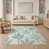 Watercolor Green Leaves Pattern Area Rug