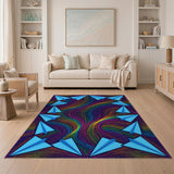 Blue Paper Airplane Rainbow Vortex Rug