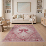 Blush Pink Bow Floral Vintage Area Rug