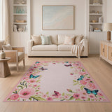 Pink Roses and Butterflies Floral Area Rug