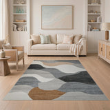 Modern Abstract Wavy Grey Area Rug