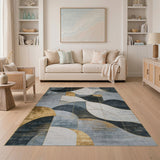 Abstract Grey Gold Geometric Area Rug