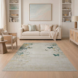 Distressed Vintage Beige Rose Butterfly Rug