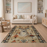 Southwestern Deer Head Tribal Area Rug