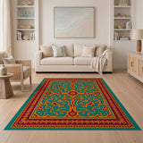 Ornate Teal Red Traditional Persian Rug