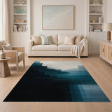 Layered Blue Teal Geometric Area Rug