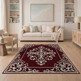 Ornate Burgundy Medallion Area Rug