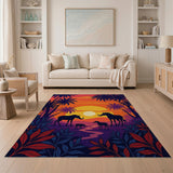 Elephant Family Sunset Silhouette Area Rug