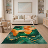 Emerald Teal Marble Gold Area Rug