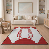 Red Stitched Baseball Area Rug