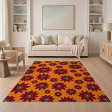 Vibrant Orange Passionflower Pattern Area Rug