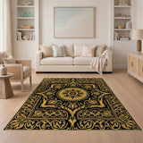 Elegant Black Gold Mandala Persian Rug