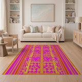 Vibrant Pink Yellow Geometric Tribal Rug