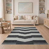 Modern Black White Chevron Stripe Area Rug
