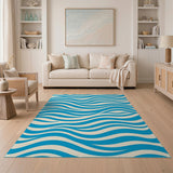 Wavy Blue Ocean Waves Area Rug
