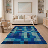 Patchwork Blue Teal Geometric Patchwork Area Rug
