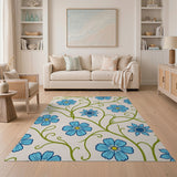 Blue Cornflower Vine Floral Area Rug