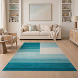 Teal Gradient Geometric Block Area Rug