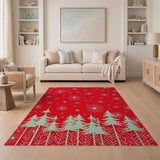Festive Red Pine Forest Starry Silhouette Area Rug