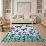 Teal Butterflies and Purple Daisy Floral Rug