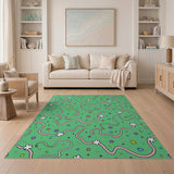 Playful Multi-Color Squiggle Vines Flowers Area Rug