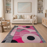 Vibrant Pink Circles Geometric Modern Area Rug
