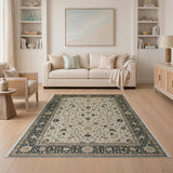 Ivory Persian Floral Area Rug with Navy Border