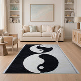 Black and White Geometric Modern Yin-Yang Black White Geometric Area Rug
