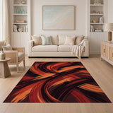 Fiery Red Abstract Brushstroke Area Rug