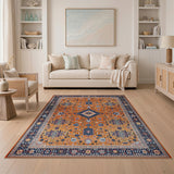 Orange Persian Medallion Area Rug with Navy Borders