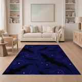 Black Bats Night Sky Area Rug with Stars