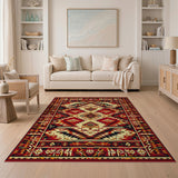 Washable Southwestern Tribal Geometric Area Rug - Red & Black