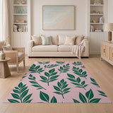 Blush Pink Emerald Green Leaves Area Rug