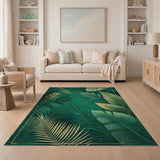 Floral Vintage Emerald Green Gold Palm Leaf Area Rug