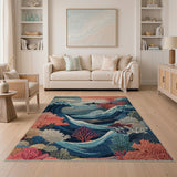 Ocean Waves Sharks Coral Reef Area Rug