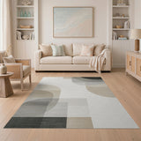 Layered Neutral Geometric Abstract Area Rug