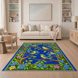 Vibrant Birds Flowers Ornate Border Rug