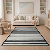 Geometric Modern Black White Horizontal Stripe Area Rug