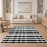 Black and White Geometric Modern Black White Plaid Woven Area Rug