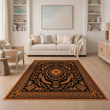 Intricate Orange Black Persian Area Rug